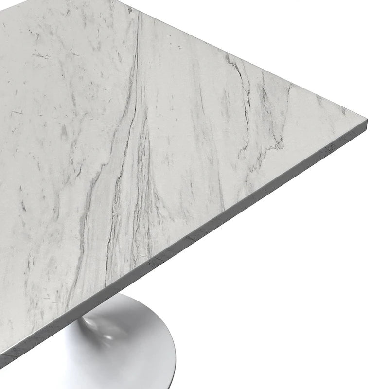 Table à manger carrée en résine avec pied central en acier blanc