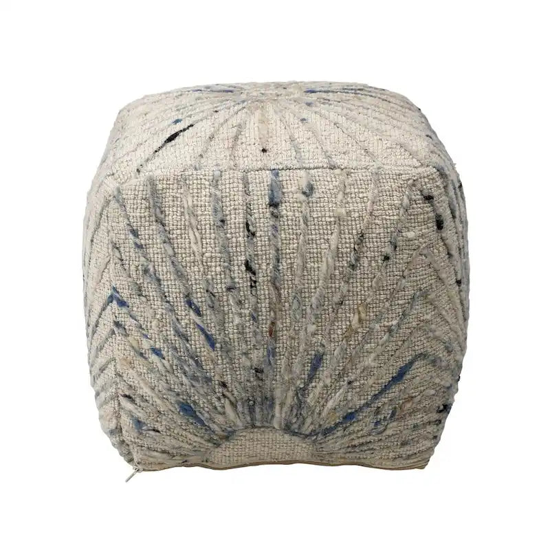 Pouf ottoman en laine et coton tissé à la main, coloris ivoire