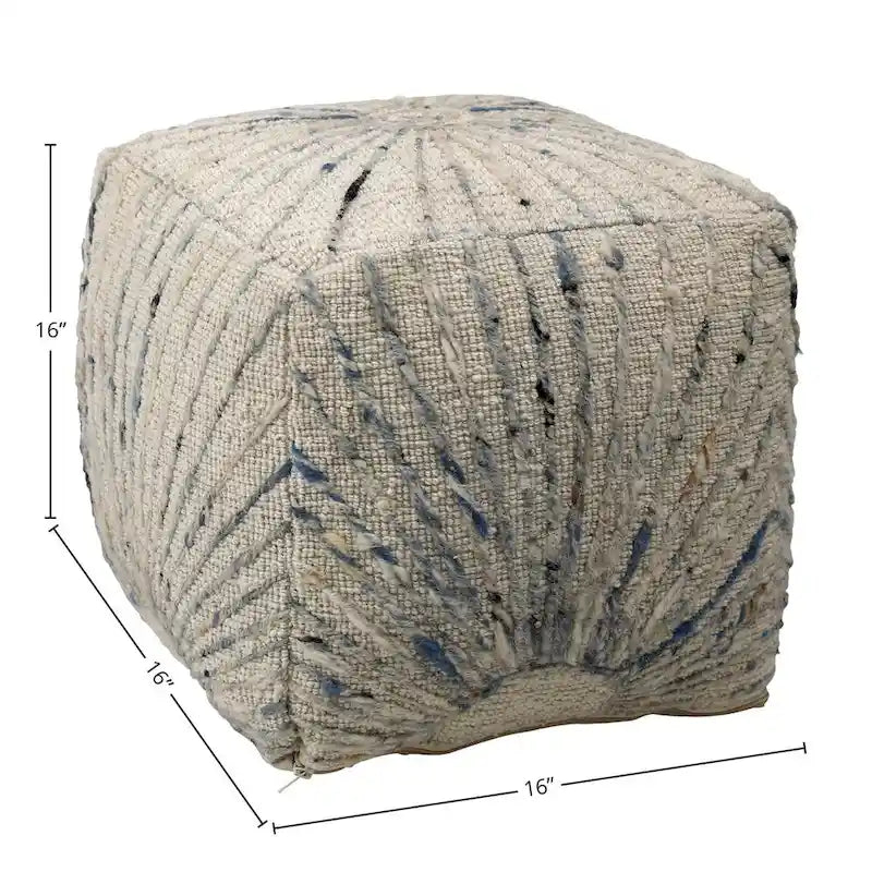 Pouf ottoman en laine et coton tissé à la main, coloris ivoire