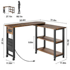 Table d'appoint rotative à 360° avec station de chargement USB, roulettes verrouillables et 3 niveaux de rangement