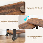 Table d'appoint rotative à 360° avec station de chargement USB, roulettes verrouillables et 3 niveaux de rangement