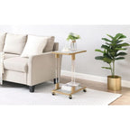 Table d'appoint en C avec plateau en verre trempé, surface inclinable et roulettes verrouillables