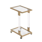 Table d'appoint en C avec plateau en verre trempé, surface inclinable et roulettes verrouillables