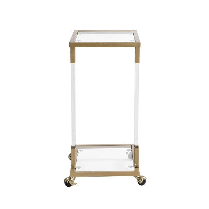 Table d'appoint en C avec plateau en verre trempé, surface inclinable et roulettes verrouillables