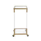 Table d'appoint en C avec plateau en verre trempé, surface inclinable et roulettes verrouillables