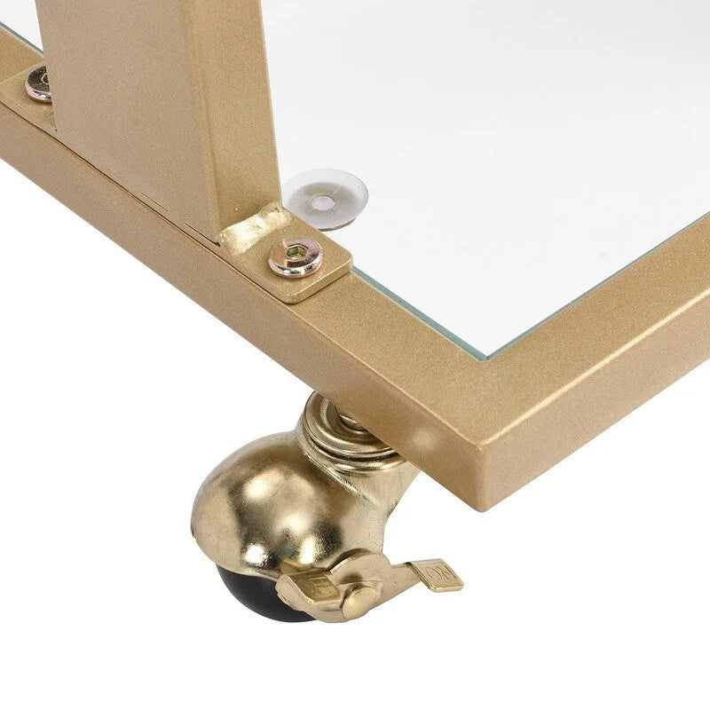Table d'appoint en C avec plateau en verre trempé, surface inclinable et roulettes verrouillables