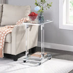 Table d'appoint en C avec plateau en verre trempé, surface inclinable et roulettes verrouillables