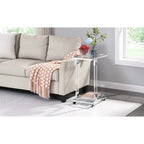Table d'appoint en C avec plateau en verre trempé, surface inclinable et roulettes verrouillables