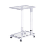 Table d'appoint en C avec plateau en verre trempé, surface inclinable et roulettes verrouillables