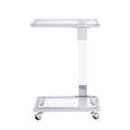 Table d'appoint en C avec plateau en verre trempé, surface inclinable et roulettes verrouillables