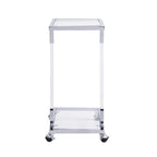 Table d'appoint en C avec plateau en verre trempé, surface inclinable et roulettes verrouillables
