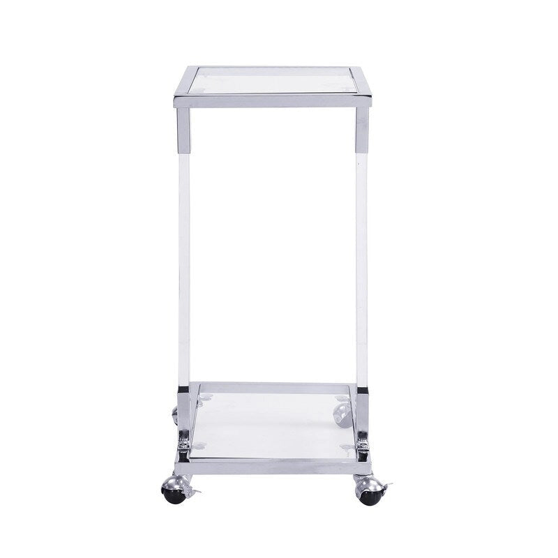 Table d'appoint en C avec plateau en verre trempé, surface inclinable et roulettes verrouillables