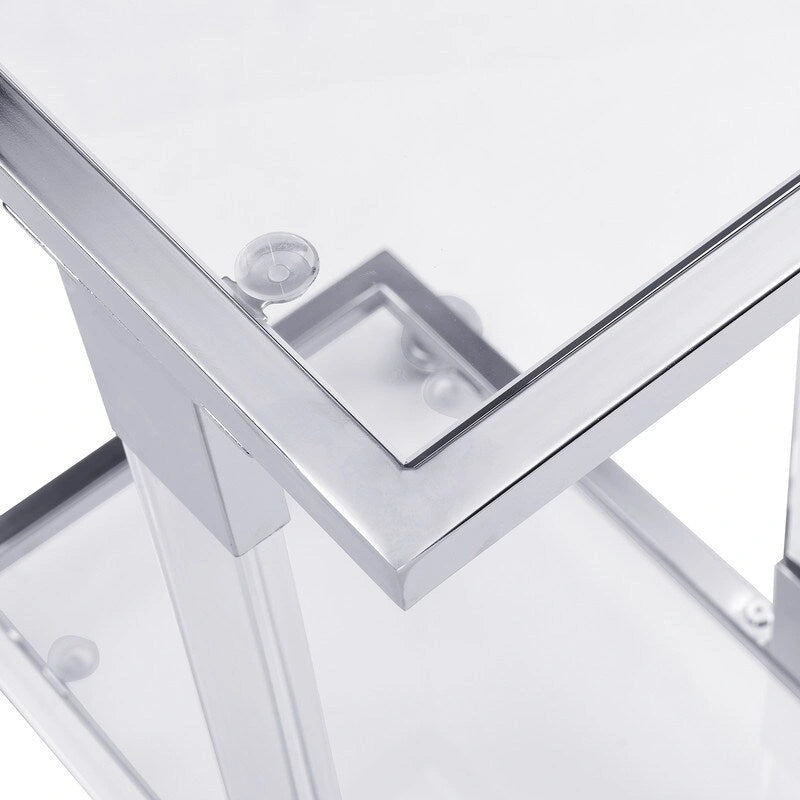Table d'appoint en C avec plateau en verre trempé, surface inclinable et roulettes verrouillables