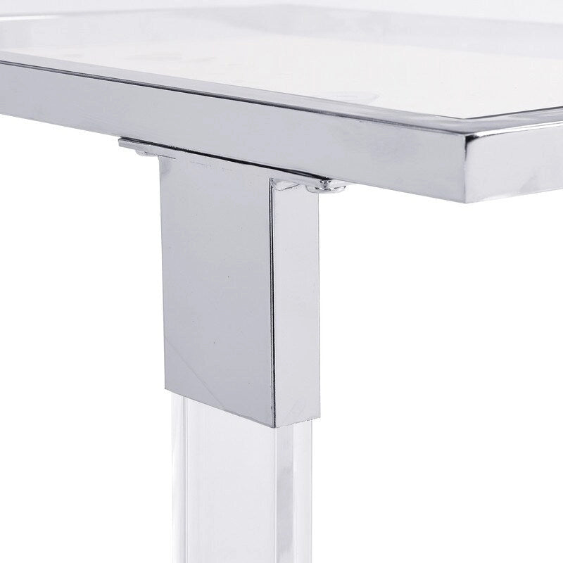 Table d'appoint en C avec plateau en verre trempé, surface inclinable et roulettes verrouillables