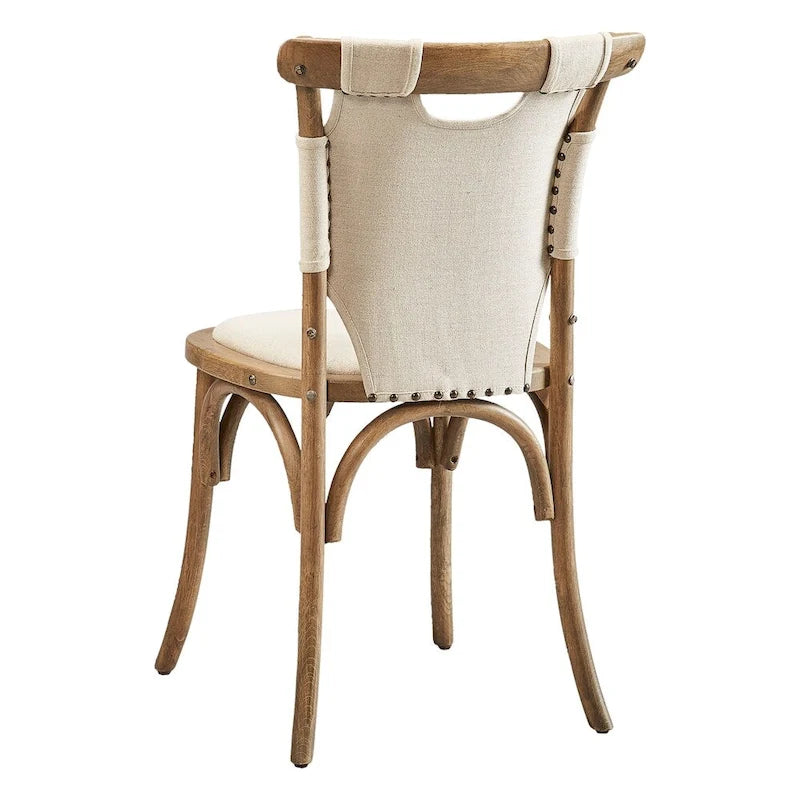 Chaise de salle à manger en toile et bouleau courbé – Accents cloutés classiques