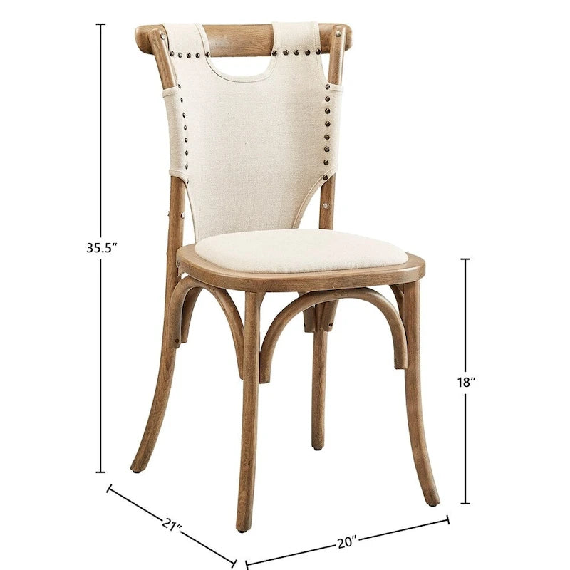 Chaise de salle à manger en toile et bouleau courbé – Accents cloutés classiques