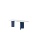 Table à manger rectangulaire en pierre frittée pour 8 — Piètement double piédestal blanc brillant