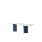 Table à manger rectangulaire en pierre frittée pour 8 — Piètement double piédestal blanc brillant