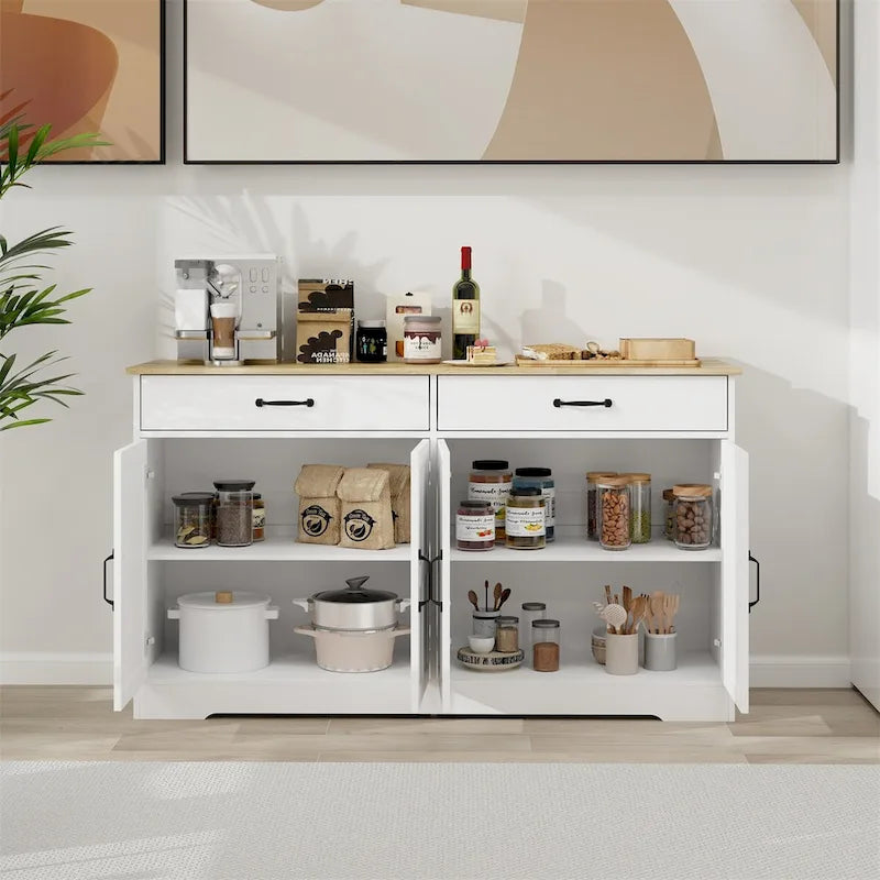Bahut de style rustique avec 2 tiroirs et 4 portes – Grand meuble de rangement en bois