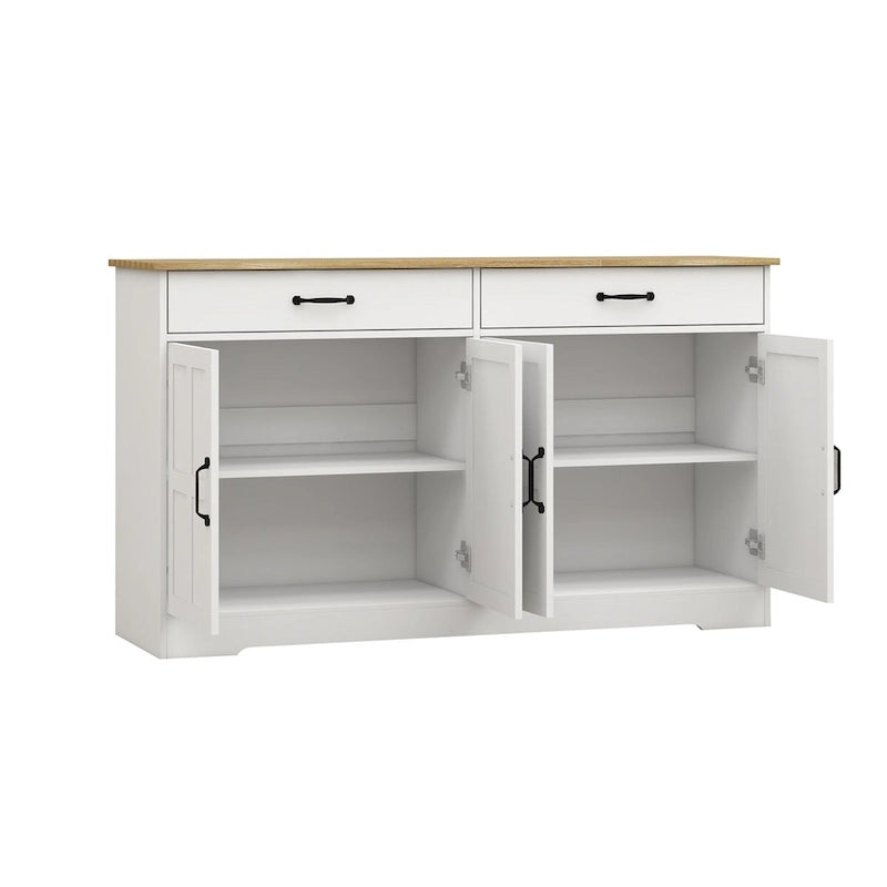 Bahut de style rustique avec 2 tiroirs et 4 portes – Grand meuble de rangement en bois