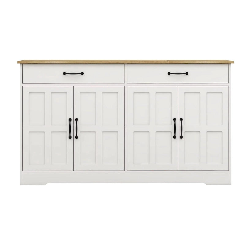 Bahut de style rustique avec 2 tiroirs et 4 portes – Grand meuble de rangement en bois
