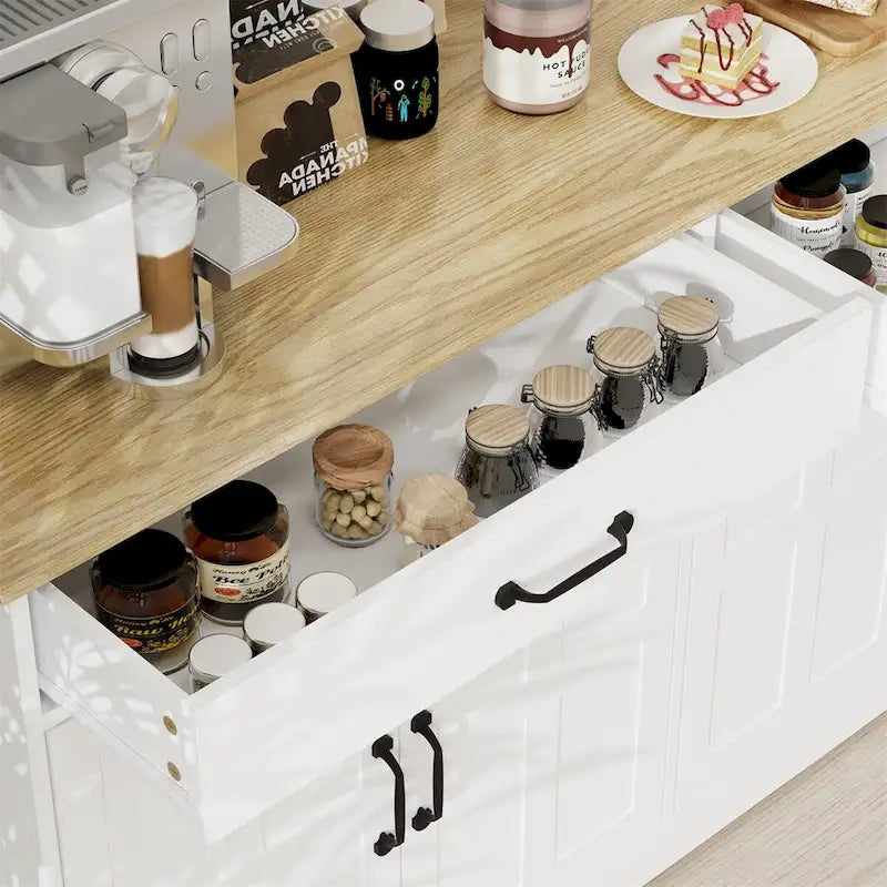 Bahut de style rustique avec 2 tiroirs et 4 portes – Grand meuble de rangement en bois