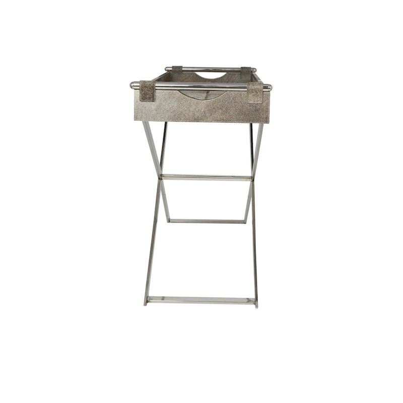 Table d'appoint en cuir de vache avec pieds diagonaux en acier inoxydable