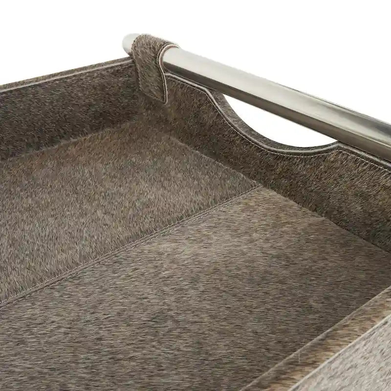 Table d'appoint en cuir de vache avec pieds diagonaux en acier inoxydable