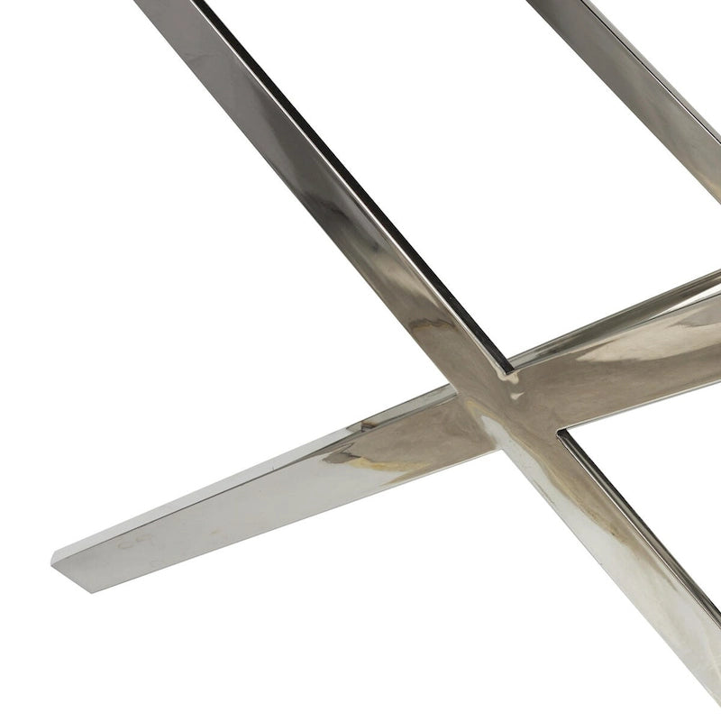 Table d'appoint en cuir de vache avec pieds diagonaux en acier inoxydable
