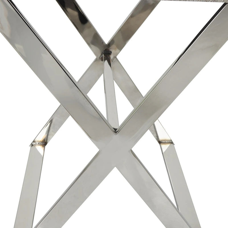 Table d'appoint en cuir de vache avec pieds diagonaux en acier inoxydable